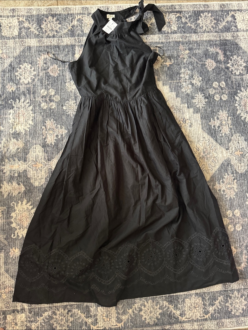 J. Crew Black Tie-Shoulder Eyelet Maxi Dress